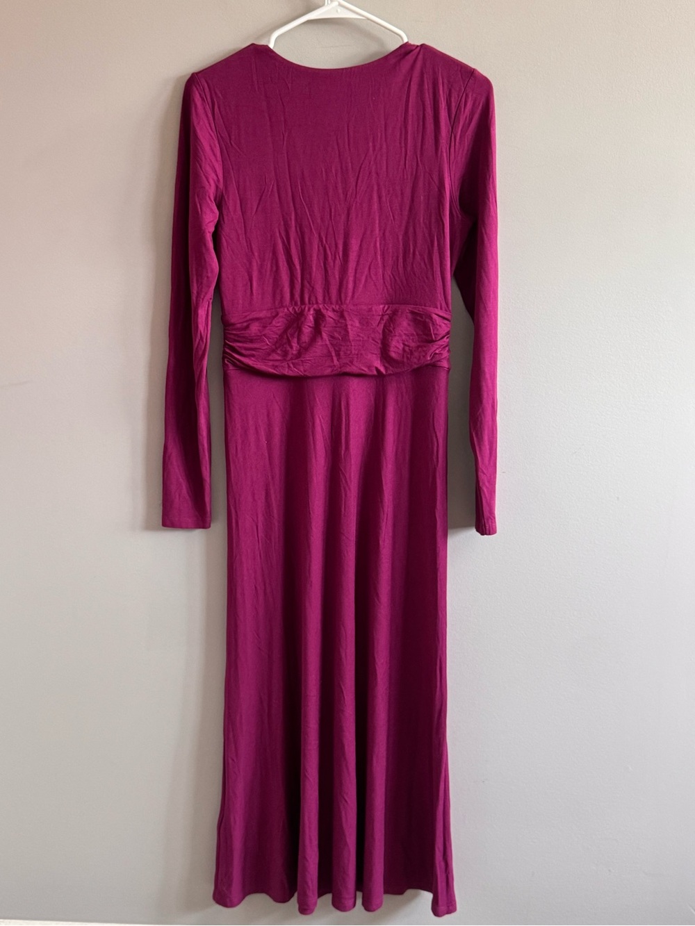 Boden Magenta Ruched V-Neck Maxi Dress Long Sleeve US 4R - Picture 4 of 7